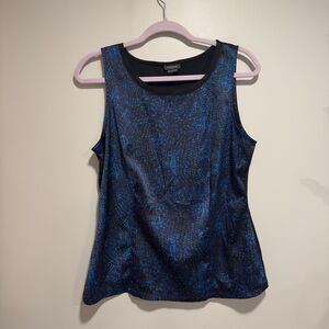 Ann Taylor Blue Print Sleeveless Blouse Contrast Back Top M